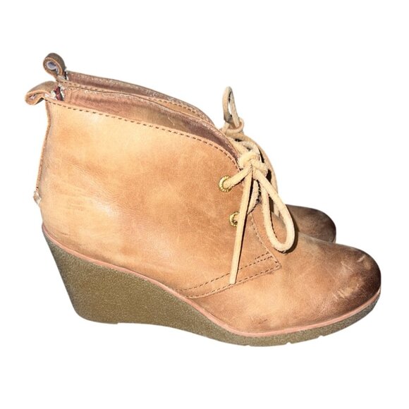 Sperry Top Sider Woman's Harlow Lace Up Tan Leather Wedge Boots‎ Size 6.5M - Picture 5 of 9